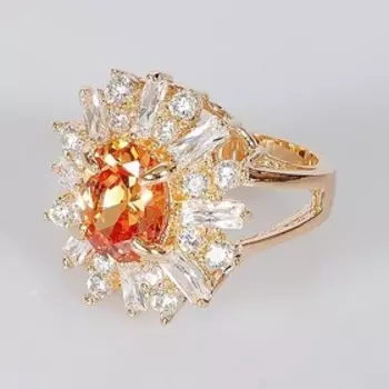 Кольцо с фианитом шампань "Двойные цирконы", позолота с родированием, размер 20