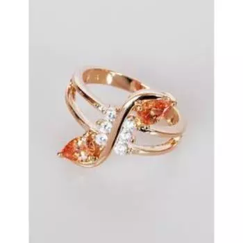 Кольцо с фианитом шампань "Флоренция", позолота с родированием , размер 16
