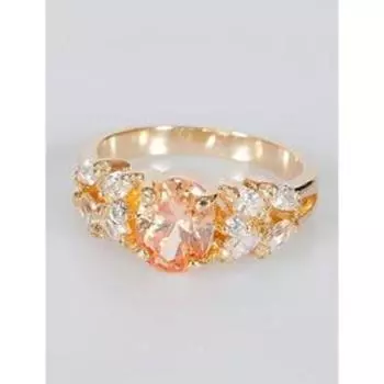 Кольцо с фианитом шампань "Кабошон с косичкой", позолота с родированием , размер 16