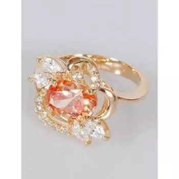 Кольцо с фианитом шампань "Рококо", позолота с родированием , размер 16