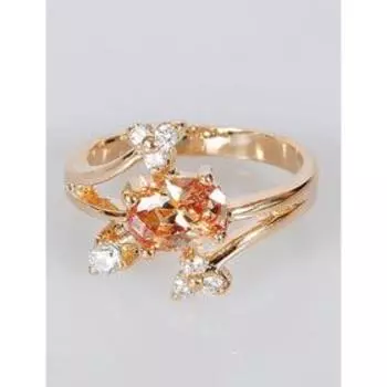 Кольцо с фианитом шампань "Спутник", позолота с родированием, размер 17