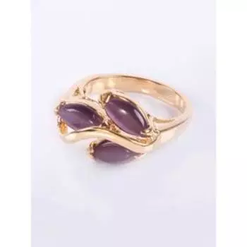 Кольцо с фиолетовым кошачьим глазом "Большой рис", позолота с родированием, размер 20