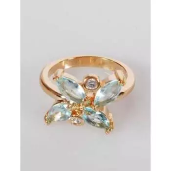Кольцо с голубым фианитом "Бабочка", позолота с родированием , размер 16