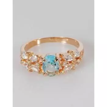 Кольцо с голубым фианитом "Кабошон с косичкой", позолота с родирование, размер 17