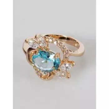 Кольцо с голубым фианитом "Рококо", позолота с родированием, размер 19