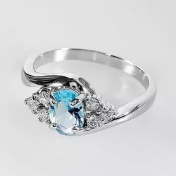 Кольцо с голубым фианитом "Ромбы", родирование, размер 18