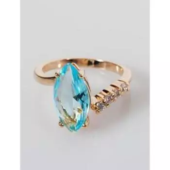 Кольцо с голубым фианитом "Январь", позолота с родированием, размер 18