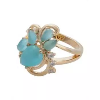 Кольцо с голубым кошачьим глазом "Азалия", позолота с родированием, размер 19