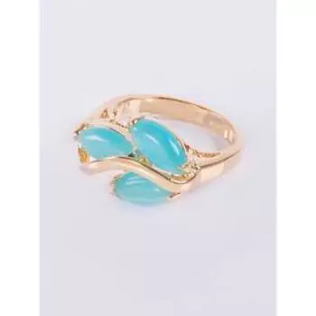 Кольцо с голубым кошачьим глазом "Большой рис", позолота с родированием, размер 19