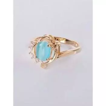 Кольцо с голубым кошачьим глазом "Чайка", позолота с родированием, размер 20