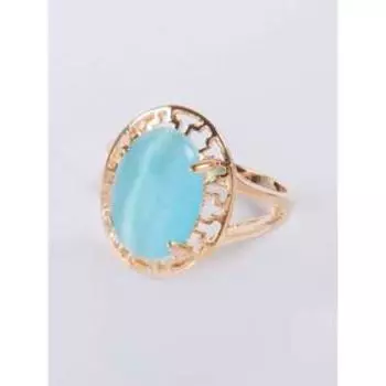 Кольцо с голубым кошачьим глазом "Греческие", позолота с родированием, размер 20