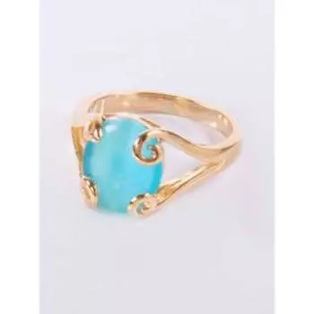 Кольцо с голубым кошачьим глазом "Лагуна", позолота с родированием, размер 20