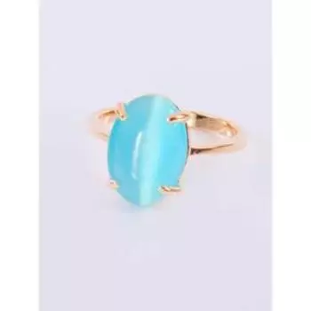 Кольцо с голубым кошачьим глазом "Овал", позолота с родированием, размер 20