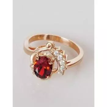 Кольцо с гранатом "Чайка", позолота с родированием, размер 18