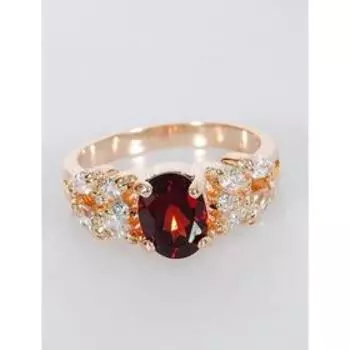 Кольцо с гранатом "Кабошон с косичкой", позолота с родированием, размер 20