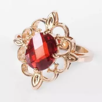 Кольцо с гранатом "Констанция", позолота с родированием, размер 18