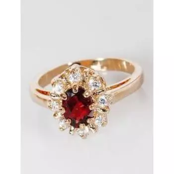 Кольцо с гранатом "Лучи", позолота с родированием , размер 16