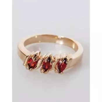 Кольцо с гранатом "Трио", позолота с родированием , размер 16