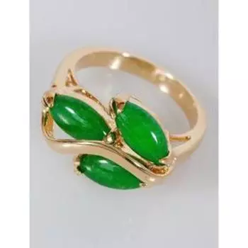 Кольцо с хризопразом "Большой рис", позолота с родированием , размер 16