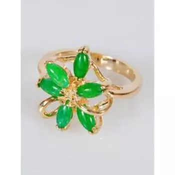 Кольцо с хризопразом "Цветок", позолота с родированием , размер 16