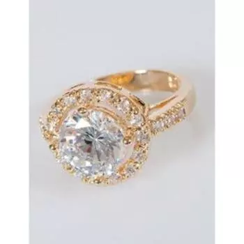 Кольцо с хрусталем "Круг в цирконах", позолота с родированием, размер 17