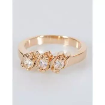 Кольцо с хрусталем "Трио", позолота с родированием , размер 16