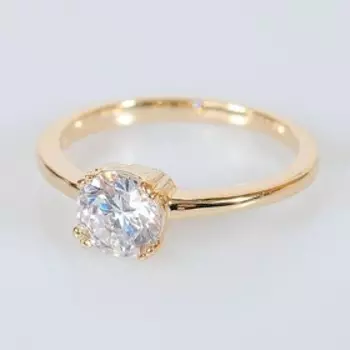 Кольцо с хрусталём "1 камень", позолота с родированием, размер 17