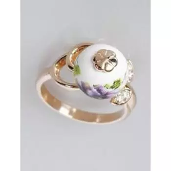 Кольцо с керамикой "Анютины глазки ", позолота с родирование, размер 17