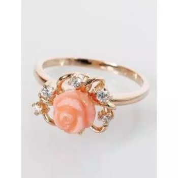 Кольцо с кораллом "Феерия", позолота с родированием, размер 19
