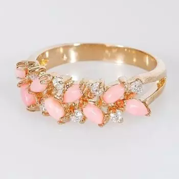 Кольцо с кораллом "Косичка", позолота с родированием, размер 16