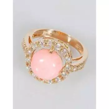 Кольцо с кораллом "Круг в цирконах", позолота с родированием, размер 20