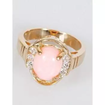 Кольцо с кораллом "Овал цирконы с боку", позолота с родированием , размер 16