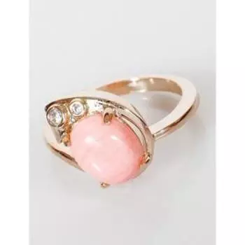 Кольцо с кораллом "Полумесяц", позолота с родированием , размер 16