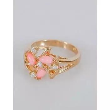 Кольцо с кораллом "Звезда", позолота с родированием, размер 18