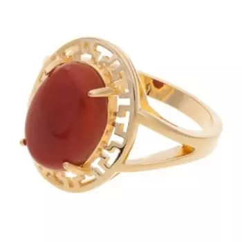 Кольцо с красным агатом "Греческое", позолота с родированием, размер 18