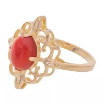 Кольцо с красным агатом "Констанция", позолота с родированием, размер 17
