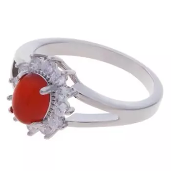 Кольцо с красным агатом "Малый овал в цирконах" размер 20
