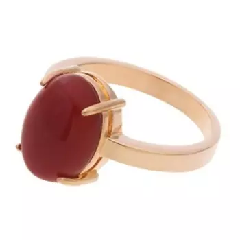 Кольцо с красным агатом "Овал", позолота с родированием, размер 20