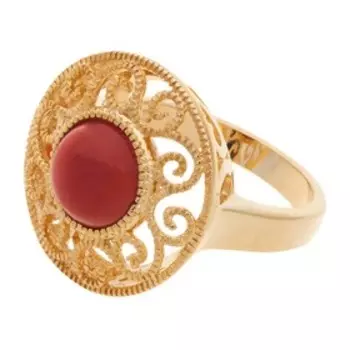 Кольцо с красным агатом "Восточное солнце", позолота с родированием, размер 20