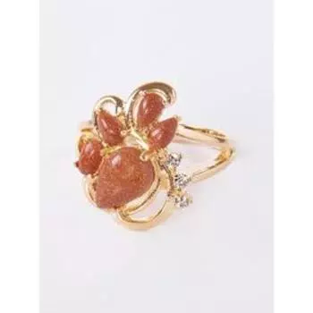 Кольцо с красным авантюрином "Азалия", позолота с родированием , размер 16