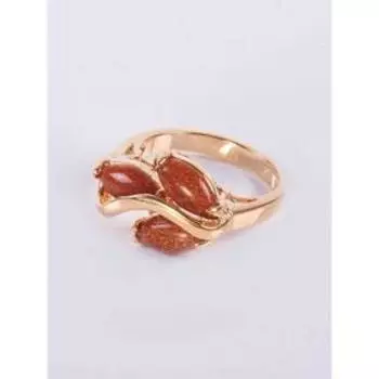 Кольцо с красным авантюрином "Большой рис", позолота с родированием , размер 16