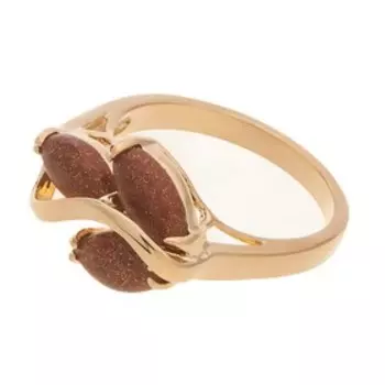 Кольцо с красным авантюрином "Большой рис", позолота с родированием, размер 17