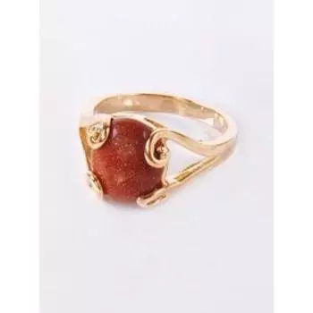 Кольцо с красным авантюрином "Лагуна", позолота с родированием , размер 16