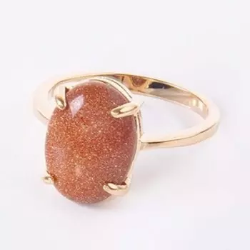 Кольцо с красным авантюрином "Овал", позолота с родированием, размер 18