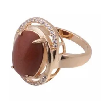 Кольцо с красным авантюрином "Париж", позолота с родированием, размер 17