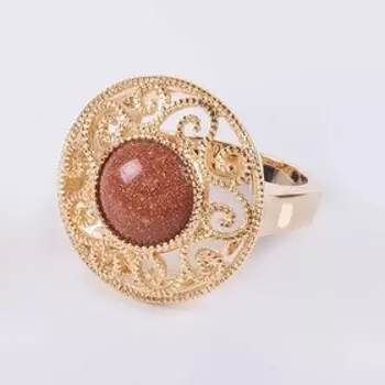 Кольцо с красным авантюрином "Восточное солнце", позолота с родированием, размер 18