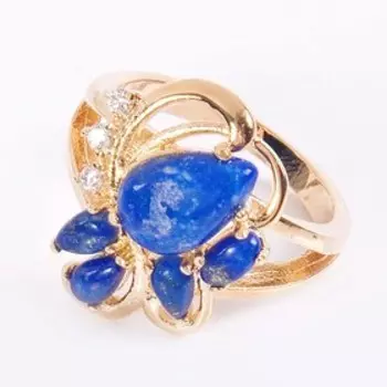 Кольцо с лазуритом "Азалия", позолота с родированием, размер 19
