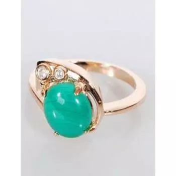 Кольцо с малахитом "Полумесяц", позолота с родированием , размер 16