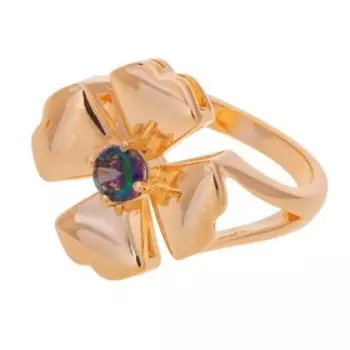 Кольцо с мистик фианитом "Клевер 4 листа", позолота с родированием, размер 17