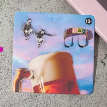 Кольцо с надписью «Пиво», цветное в золоте, размер 17